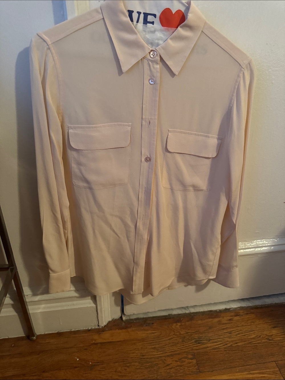 Beautiful Pink Silk Equipment Button-Up Shirt with Chest Pockets